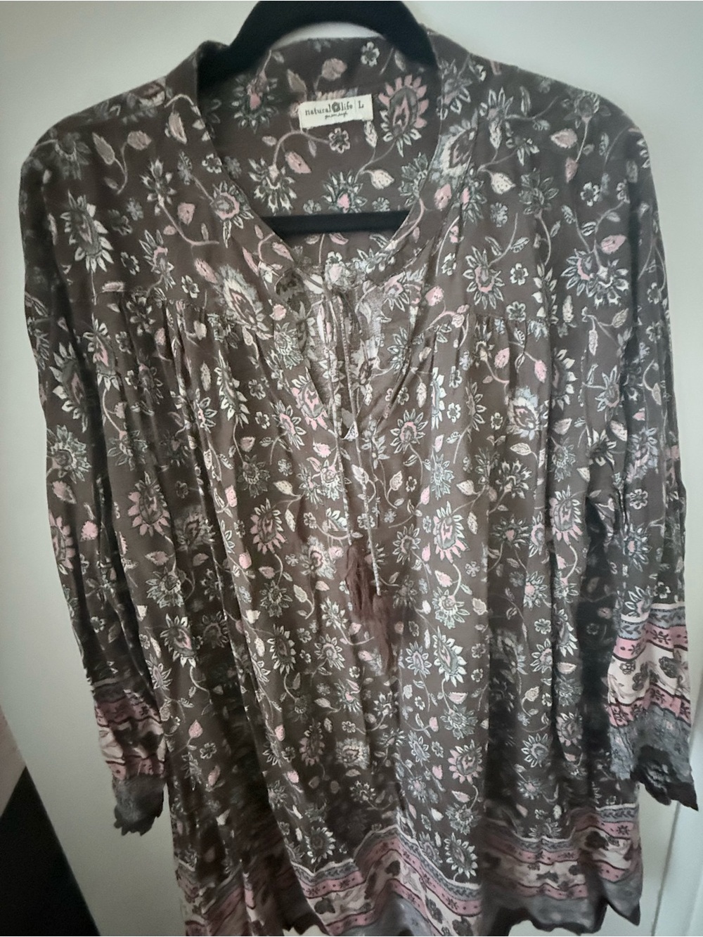 NATURAL LIFE Brown Floral Tie-Front Tunic Dress